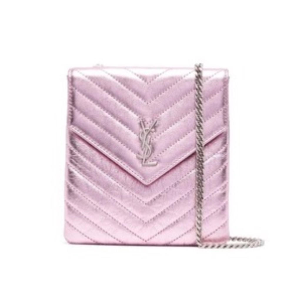 Saint Laurent Monogram Matelassé Metallic Leather Double Flap Crossbody Bag